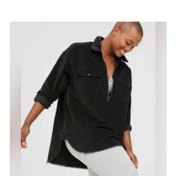 OFFLINE by Aerie Sweaters - OFFLINE By Aerie Size XL Corduroy Quarter Zip Shacket Shirt Black Oversized Raw